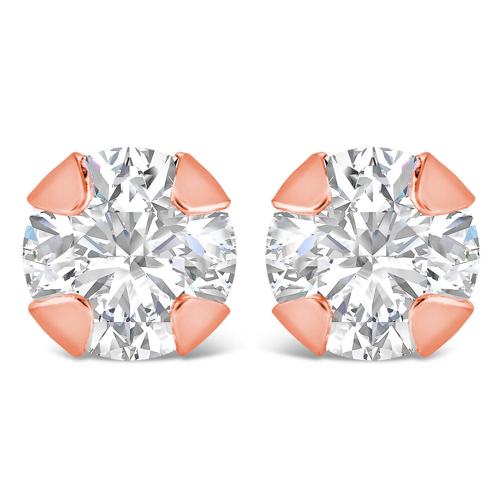 9ct Rose Gold 4mm 4 Claw Cubic Zirconia Stud Earrings image number 0