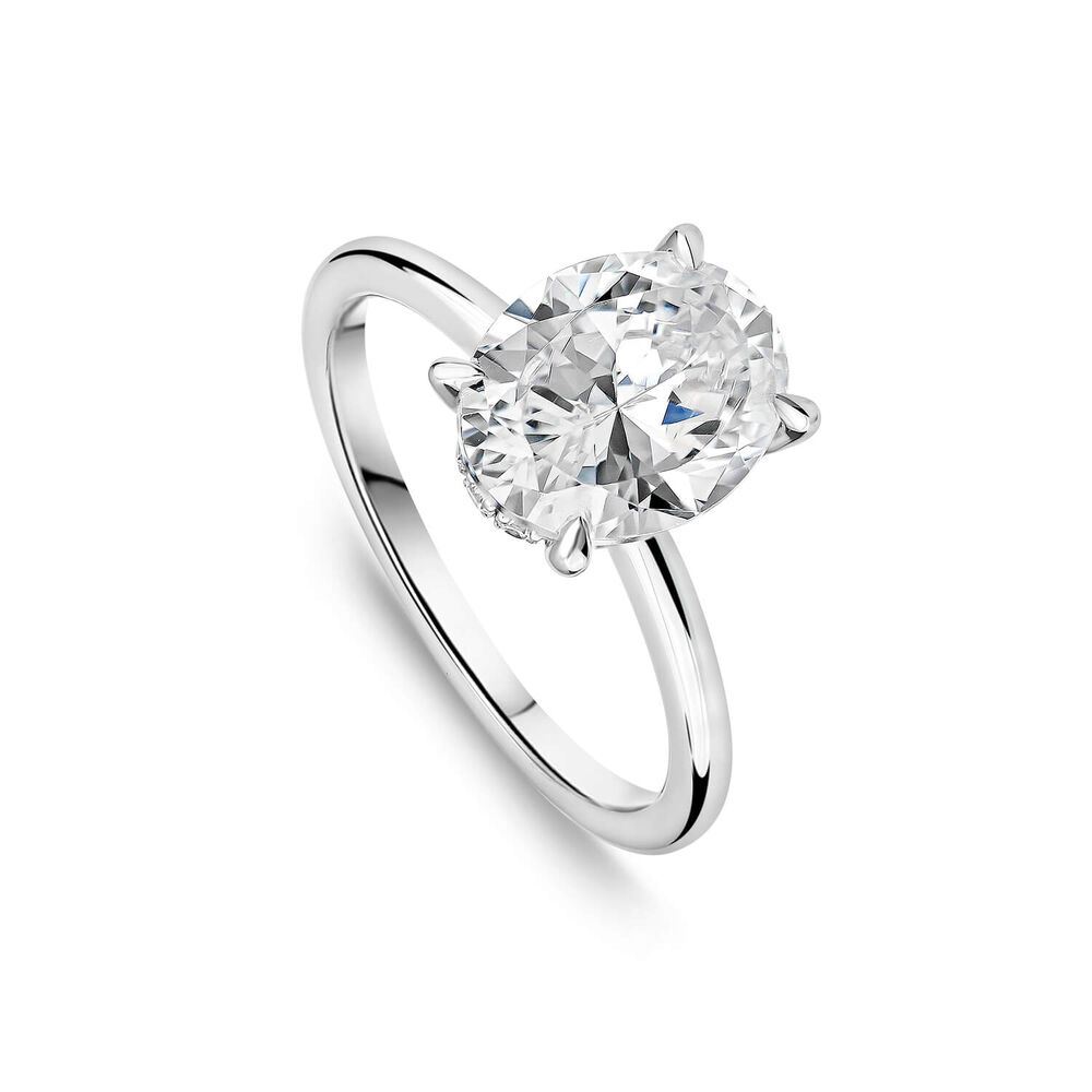 Born Platinum 2.11ct Lab Grown Oval Peg Head Mount Diamond Ring image number 0