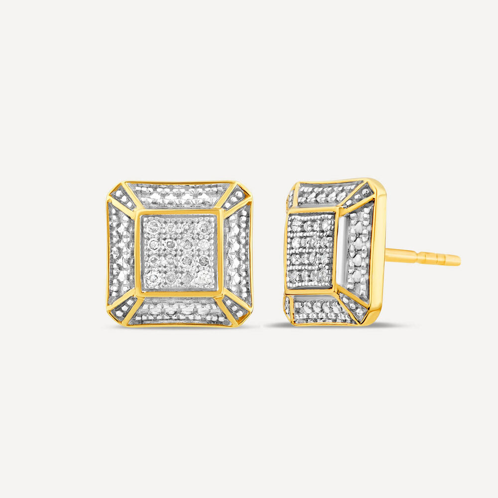 9ct Yellow Gold Square Pave Diamond Earrings