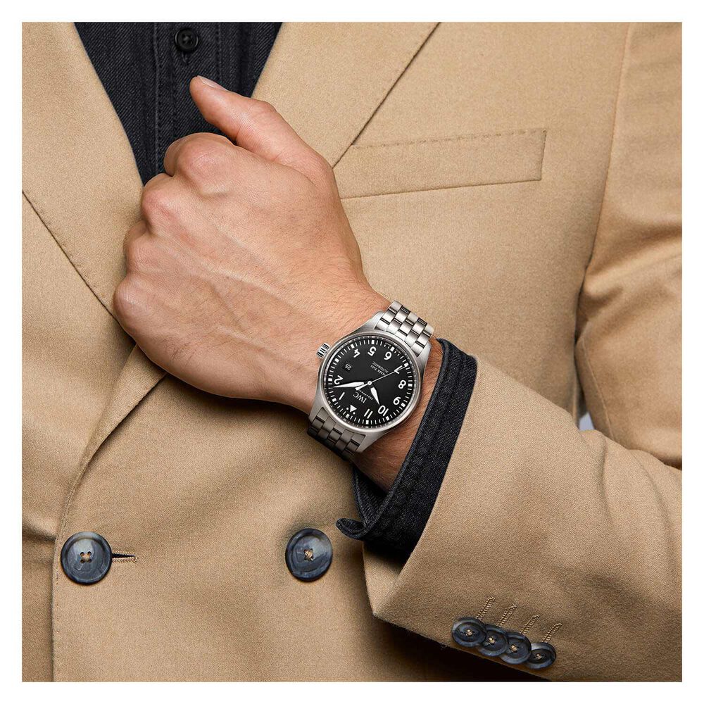 Pre-Owned IWC Schaffhausen Pilot's Watch Mark XVIII 40mm Black Dial Steel Bracelet Watch image number 7