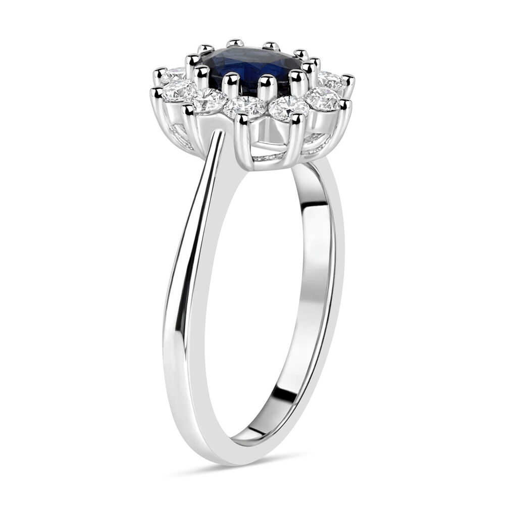 18ct white gold sapphire and 0.60 carat diamond cluster ring image number 3