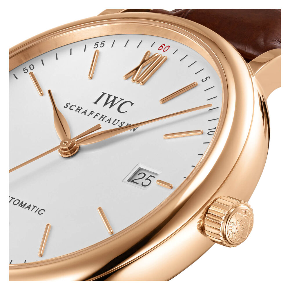 IWC Schaffhausen Portofino Automatic Silver Dial Brown Strap Watch image number 2