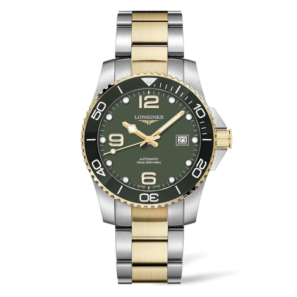Longines HydroConquest 41mm Green Dial Yellow Gold & Steel Case Bracelet Watch