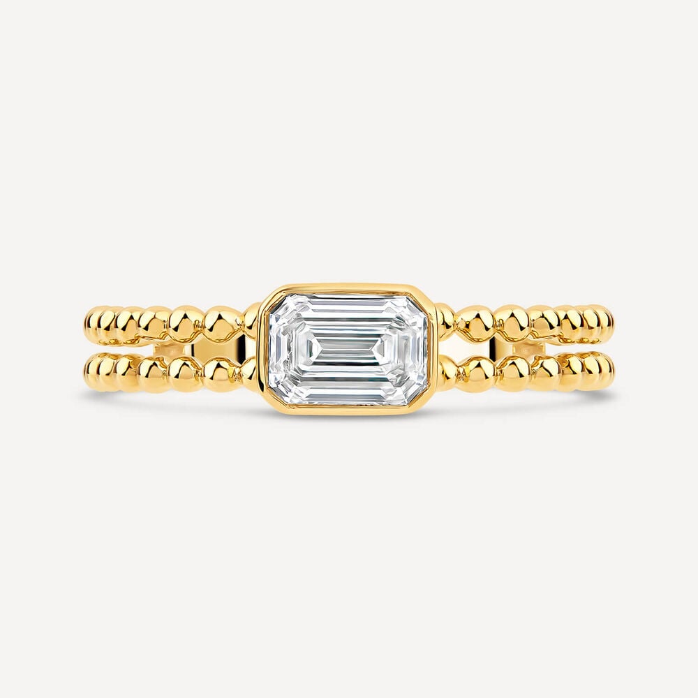 Born Granules 9ct Yellow Gold Lab Grown 0.70ct Emerald Cut Diamond Beaded Double Band Ring image number 1