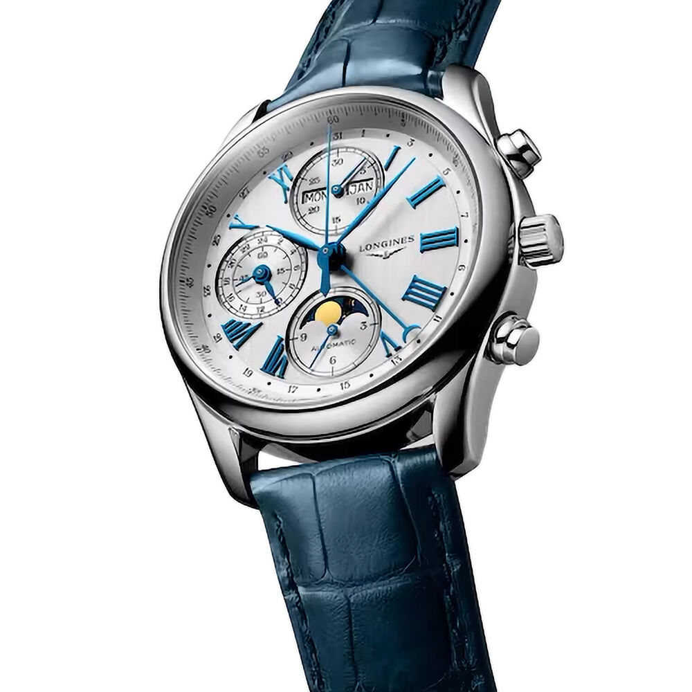 Longines Master Collection Collection 40mm Silver Dial Blue Alligator Strap Watch image number 2