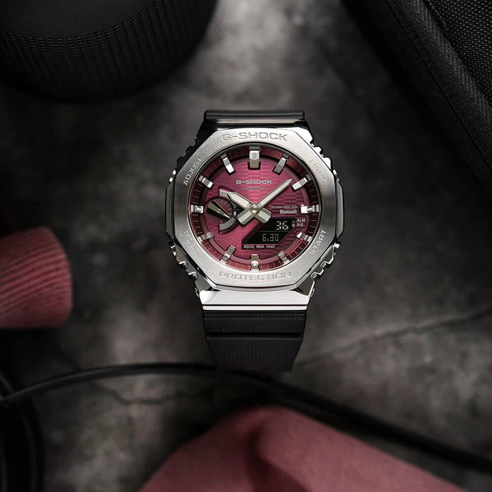 G-SHOCK Metal Covered 49.3mm Pink Dial Black Resin Strap Watch image number 2
