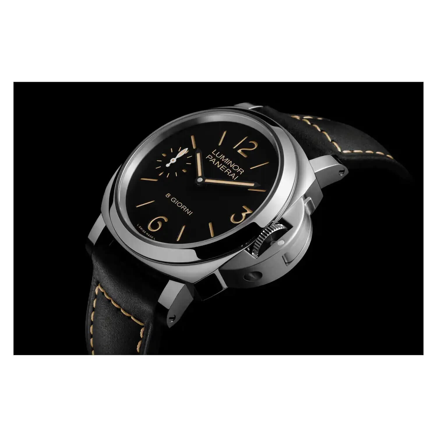 Panerai Luminor 44mm 8 Giorni Black Dial Strap Watch at Fraser Hart