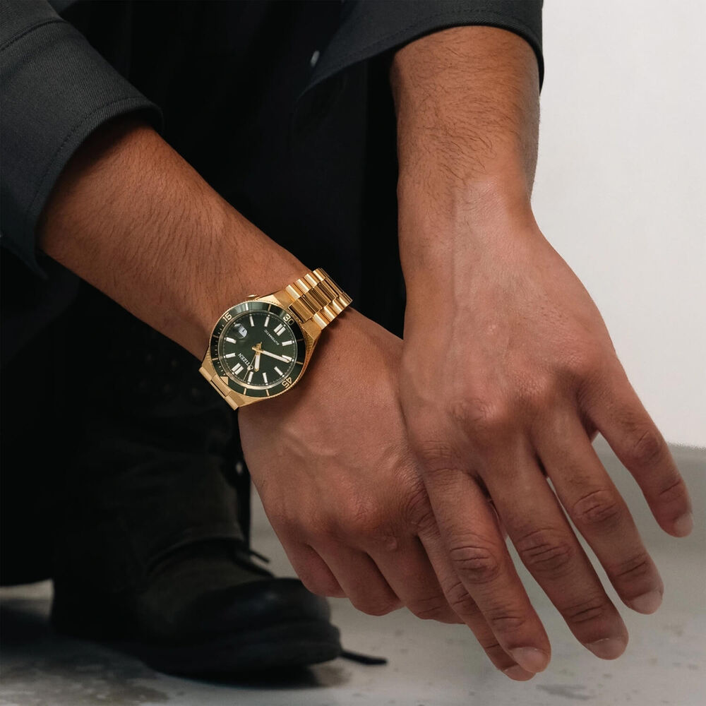 Citizen Tsuyosa 40mm Green Dial Yellow Gold Tone Stainless Steel Bracelet Watch