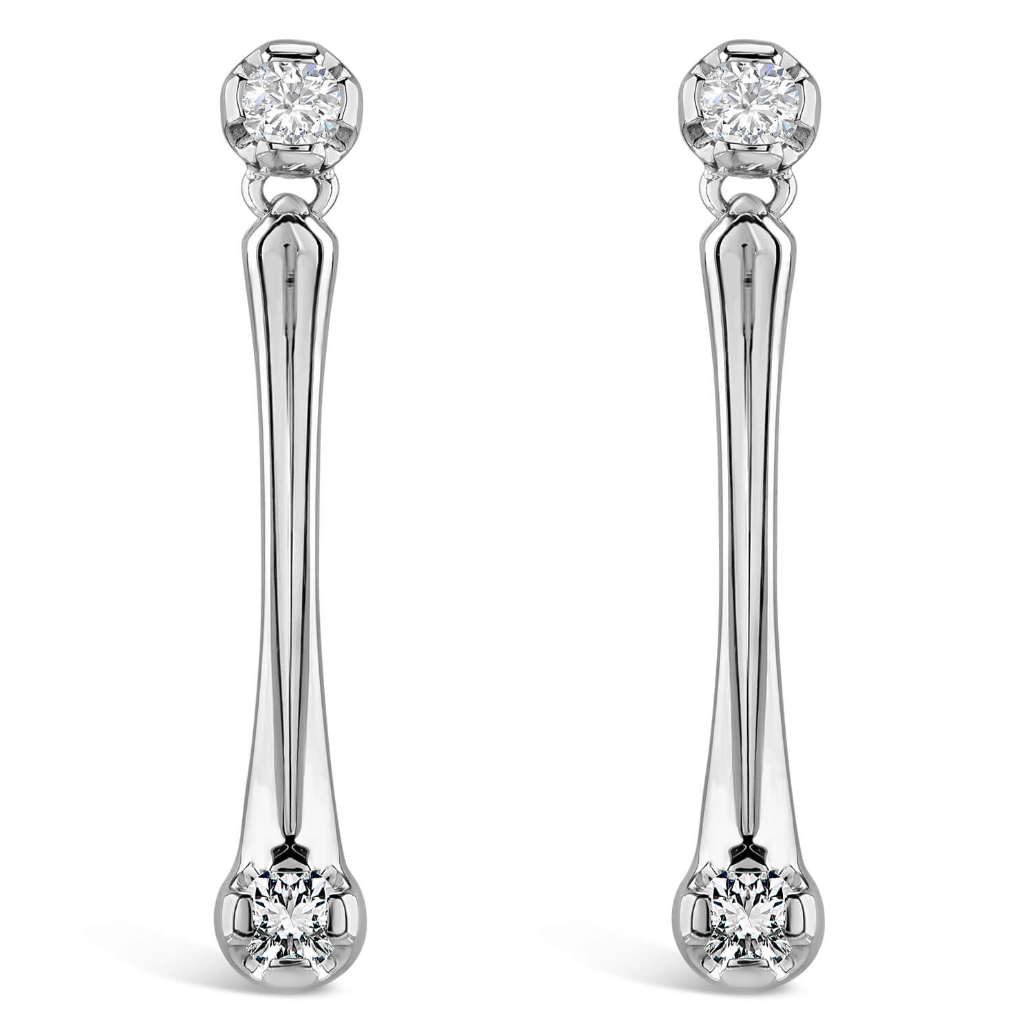 9ct White Gold Diamond Set 2 Round Bar 0.22ct Stud Earrings