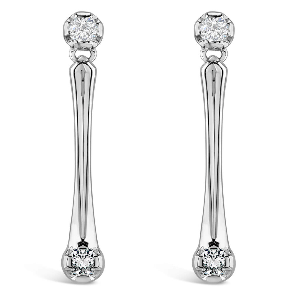9ct White Gold Diamond Set 2 Round Bar 0.22ct Stud Earrings image number 0