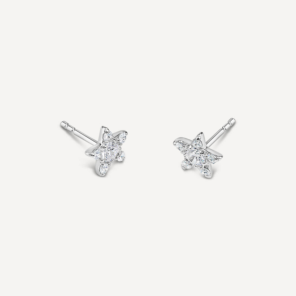 Sterling Silver Cubic Zirconia Star Shaped Stud Earrings image number 1