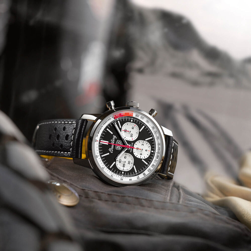Breitling Top Time B01 Deus 41mm Black & White Chrono Dial Black Strap Watch image number 4