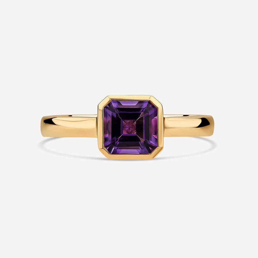 9ct Yellow Gold Cushion Amethyst Ring