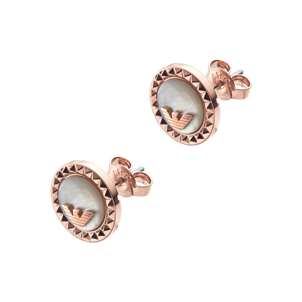 Emporio Armani Rose Gold & Pearl Logo Stud Earrings image number 0