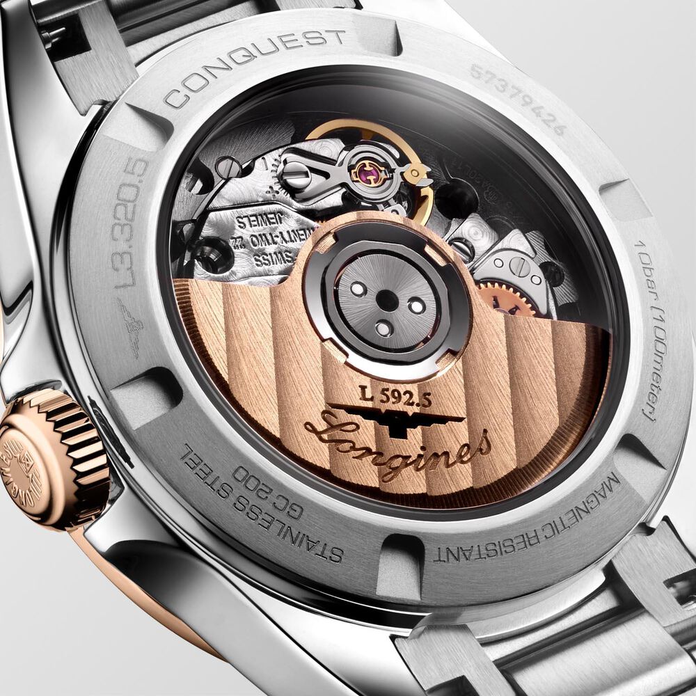 Longines Conquest 30mm Silver Dial 18ct Rose Gold Bezel Steel Bracelet Watch image number 5
