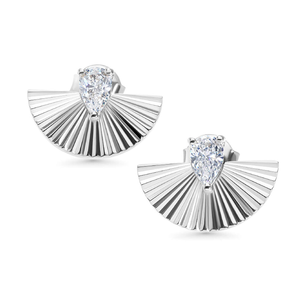 CARAT* London Celene Fan White Gold Plated Stud Earrings