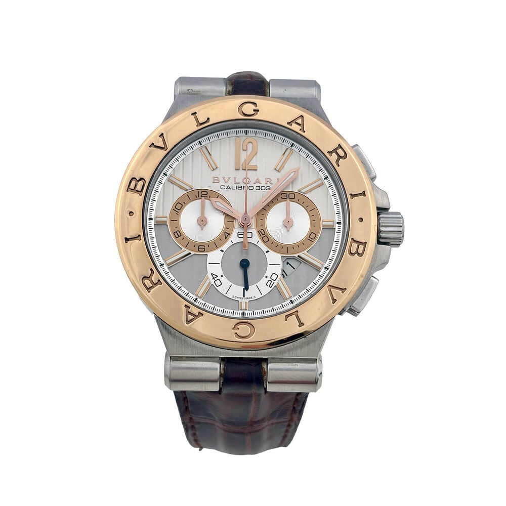 Pre-Owned Bvlgari Diagono Chronograph 42mm Silver Dial Brown Leather Strap Watch image number 0