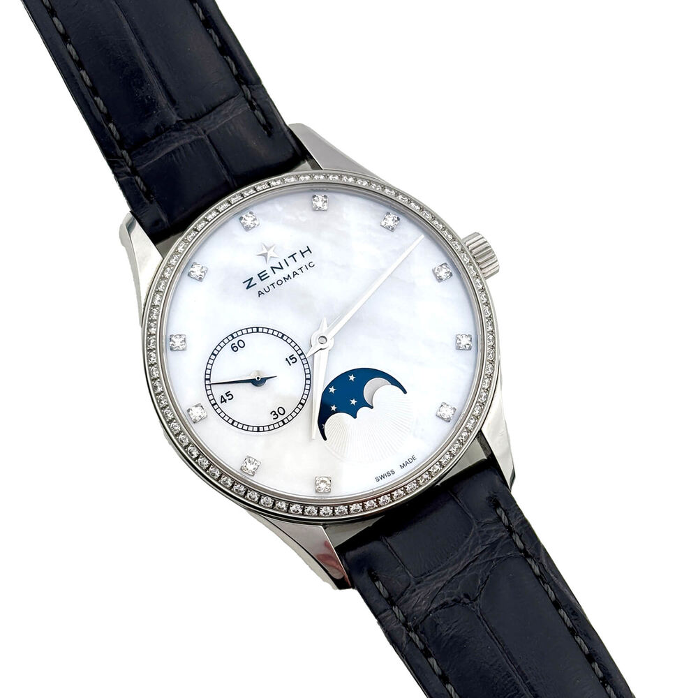 Pre-Owned Zenith Elite Ultra Thin 33mm Lady Moonphase Mother of Pearl Leather Strap Watch