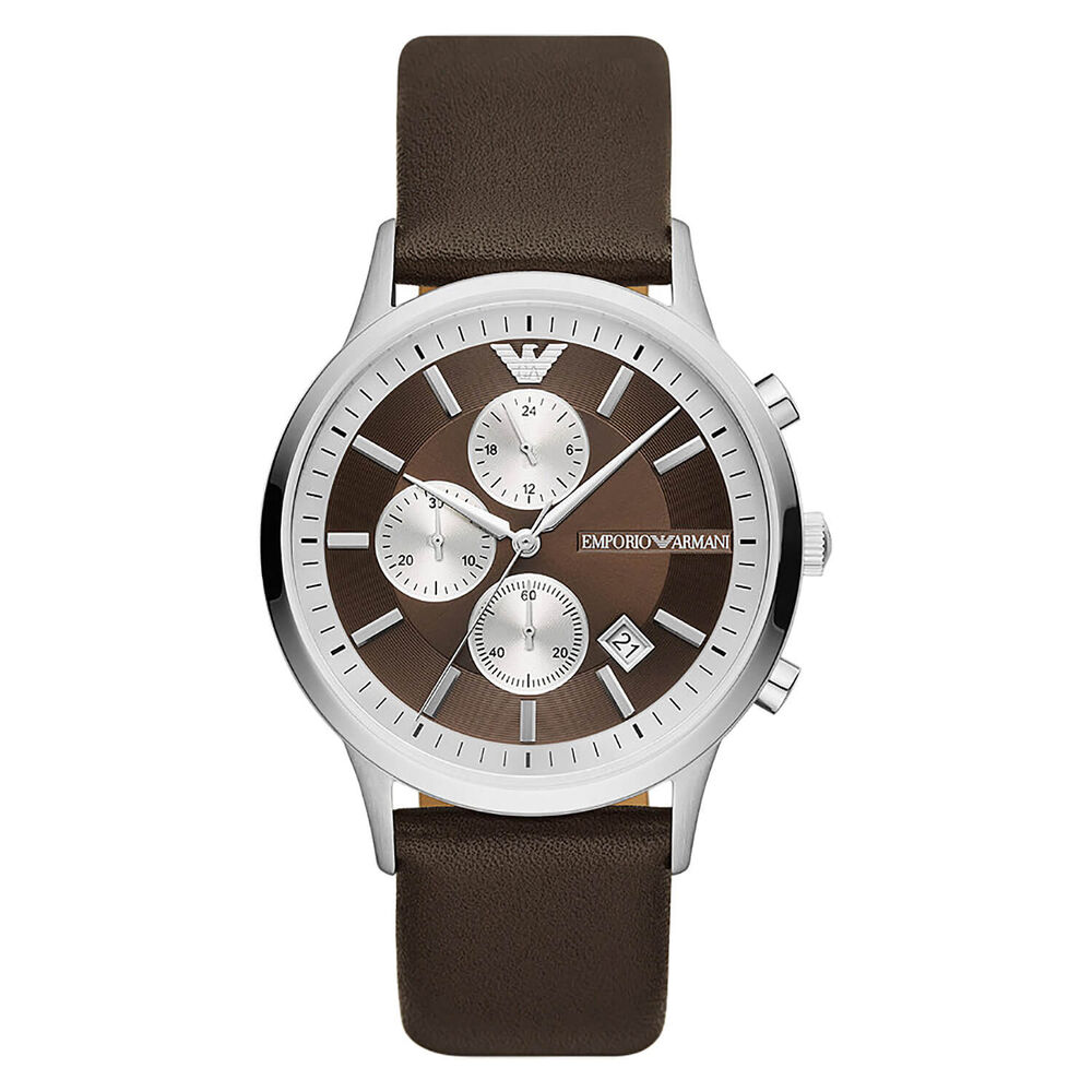 Emporio Armani Renato 43mm Chronograph Brown Dial Leather Strap Watch
