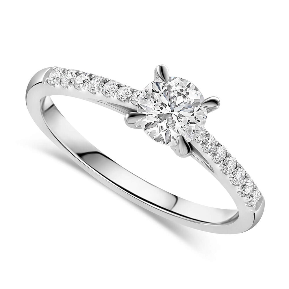 Platinum 0.54ct Round Diamond Four Claw Solitaire & Shoulders Ring image number 0
