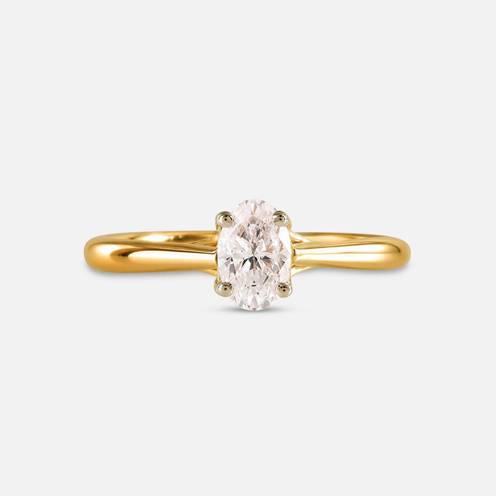 Floral 18ct Yellow Gold 0.50ct Oval Diamond Solitaire Ring
