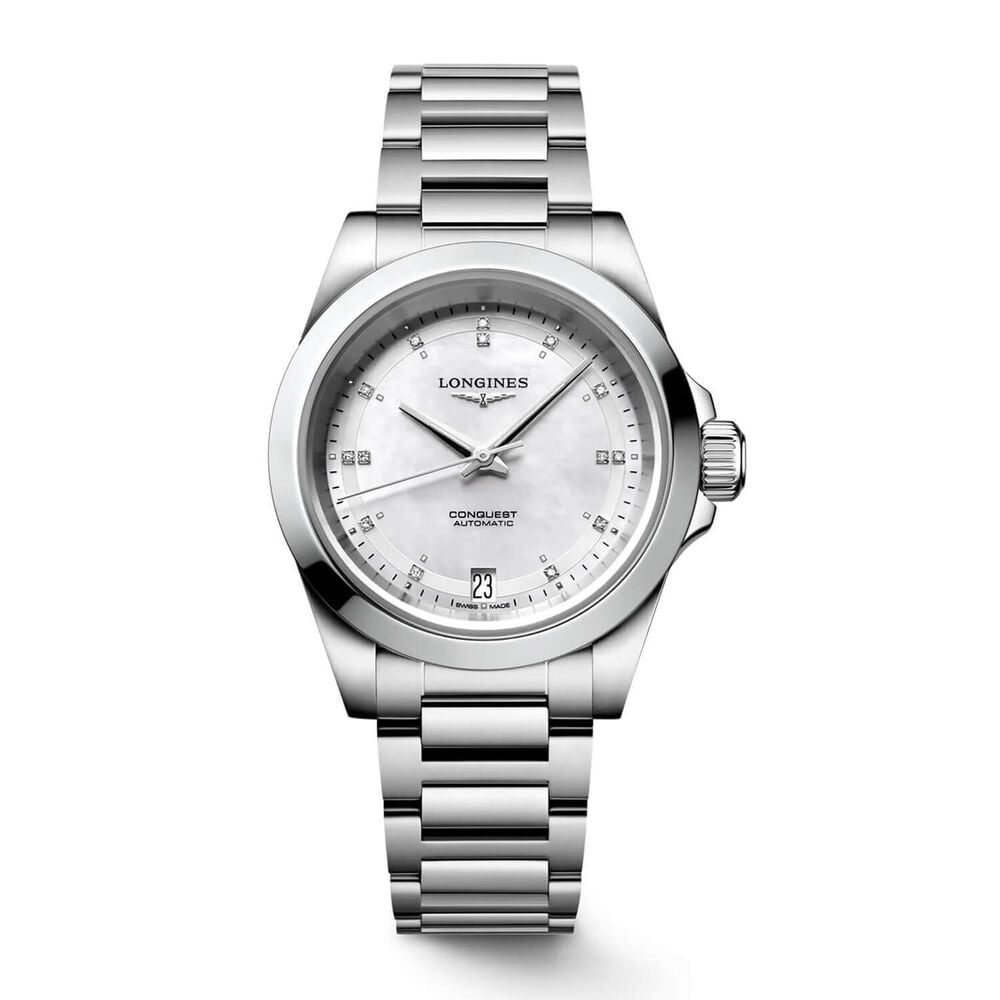 Longines Conquest 34mm Pearlised Dial Stainless Steel Case Bracelet Watch image number 0