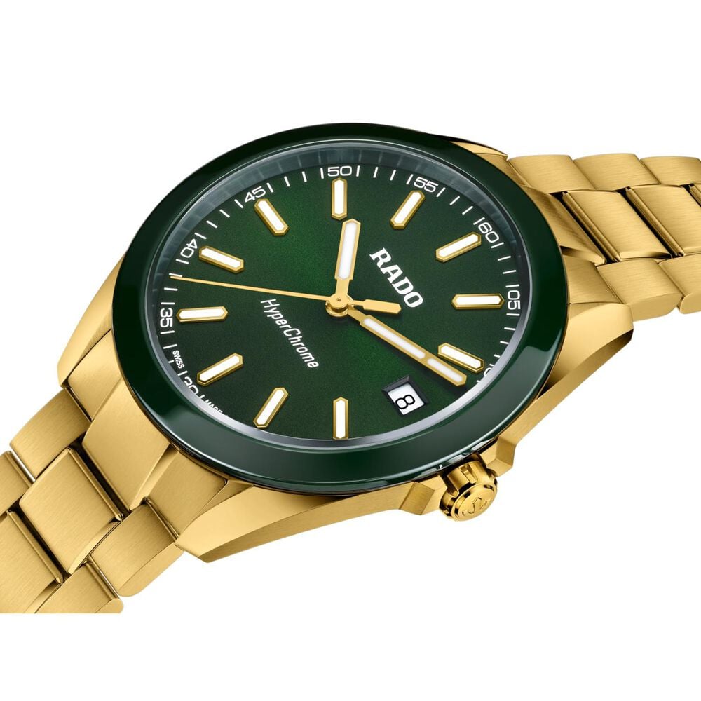 Rado Hyperchrome 41.5mm Green Sunray Dial Gold Tone Steel Bracelet Watch