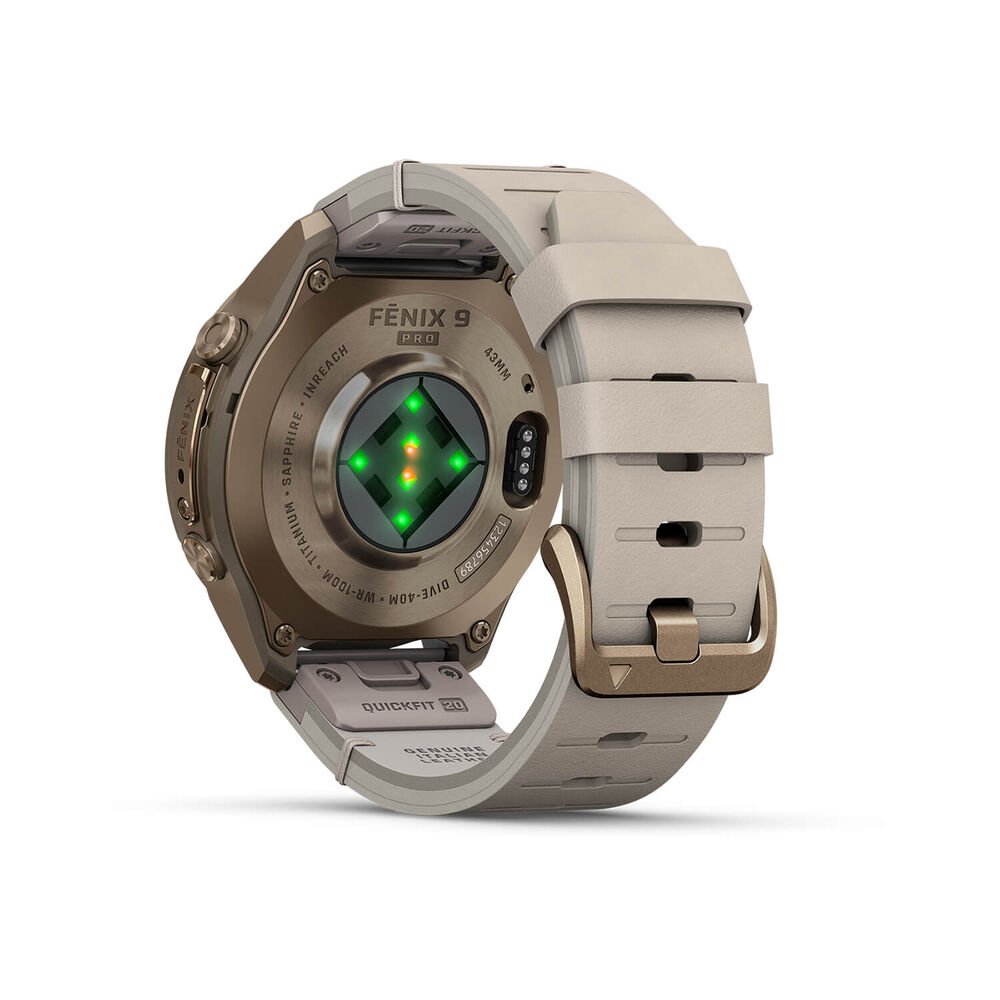 Garmin fenix 9 Pro 43mm Autumn Gold Titanium Bone Leather Strap Watch