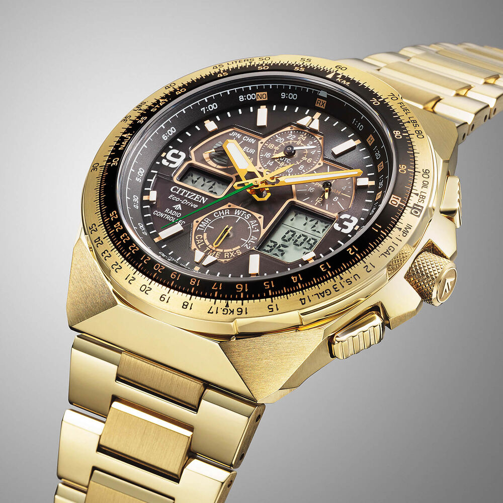 Citizen Promaster Skyhawk 46mm Black Dial Gold Tone Steel Bracelet Watch