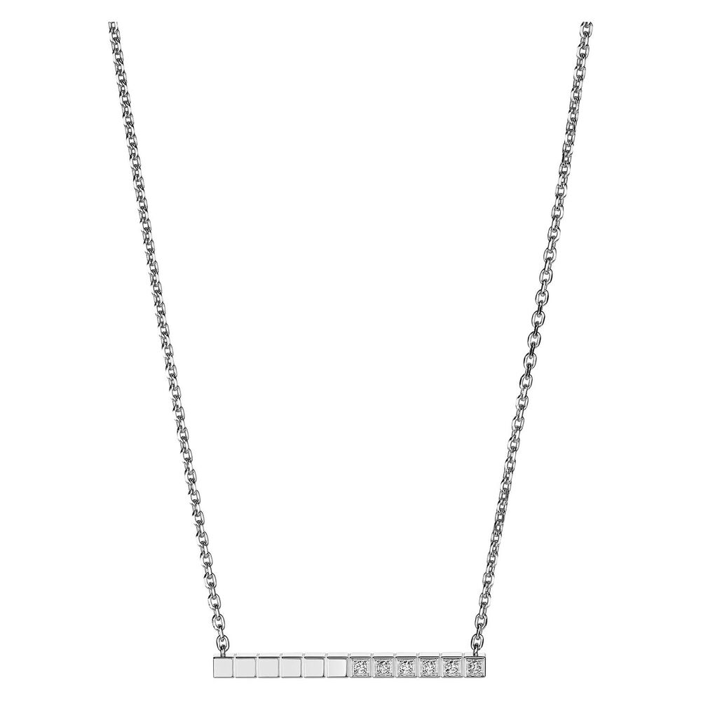 Chopard Ice Cube White Gold Half Diamond Thin Necklace image number 0