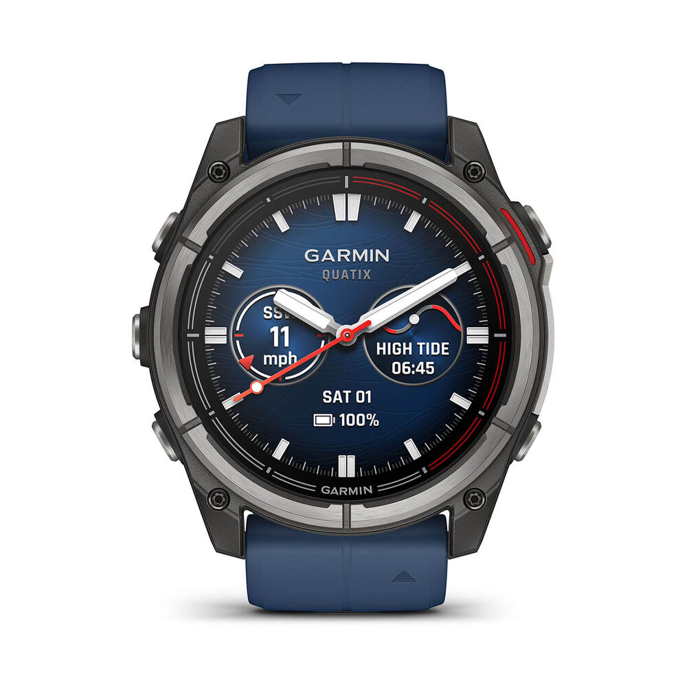 Garmin quatix 8 AMOLED 51mm Dial Blue Silicon Strap Watch image number 1