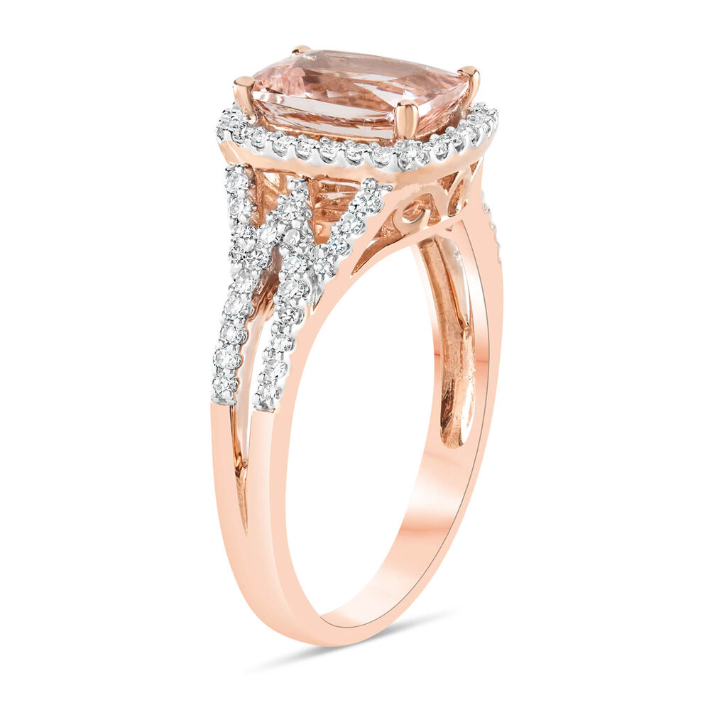 9ct Rose Gold 0.25ct Diamond Shoulders and Morganite Ring image number 3