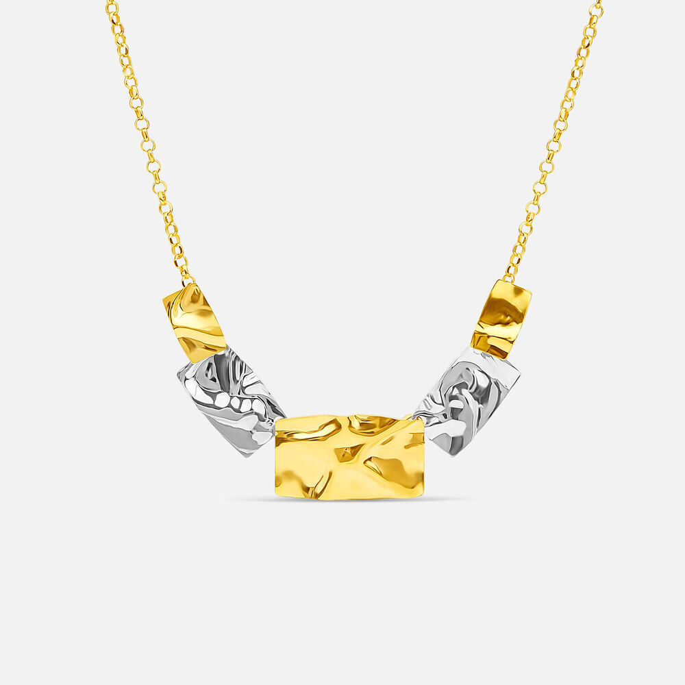 Yellow Gold Plated Sterling Silver Two Tone 5 Square Necklet
