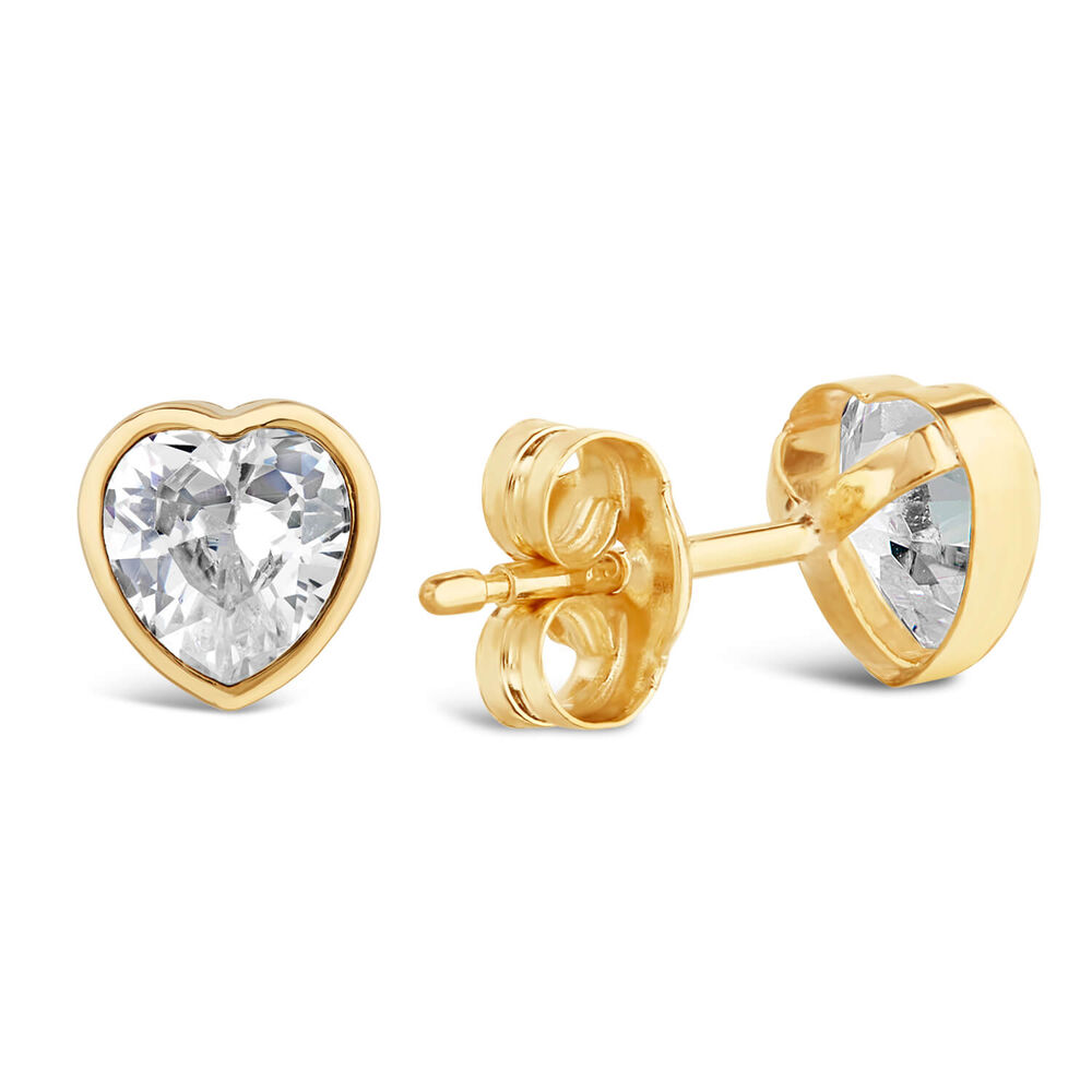 9ct Yellow Gold Cubic Zirconia Heart Stud Earrings image number 2