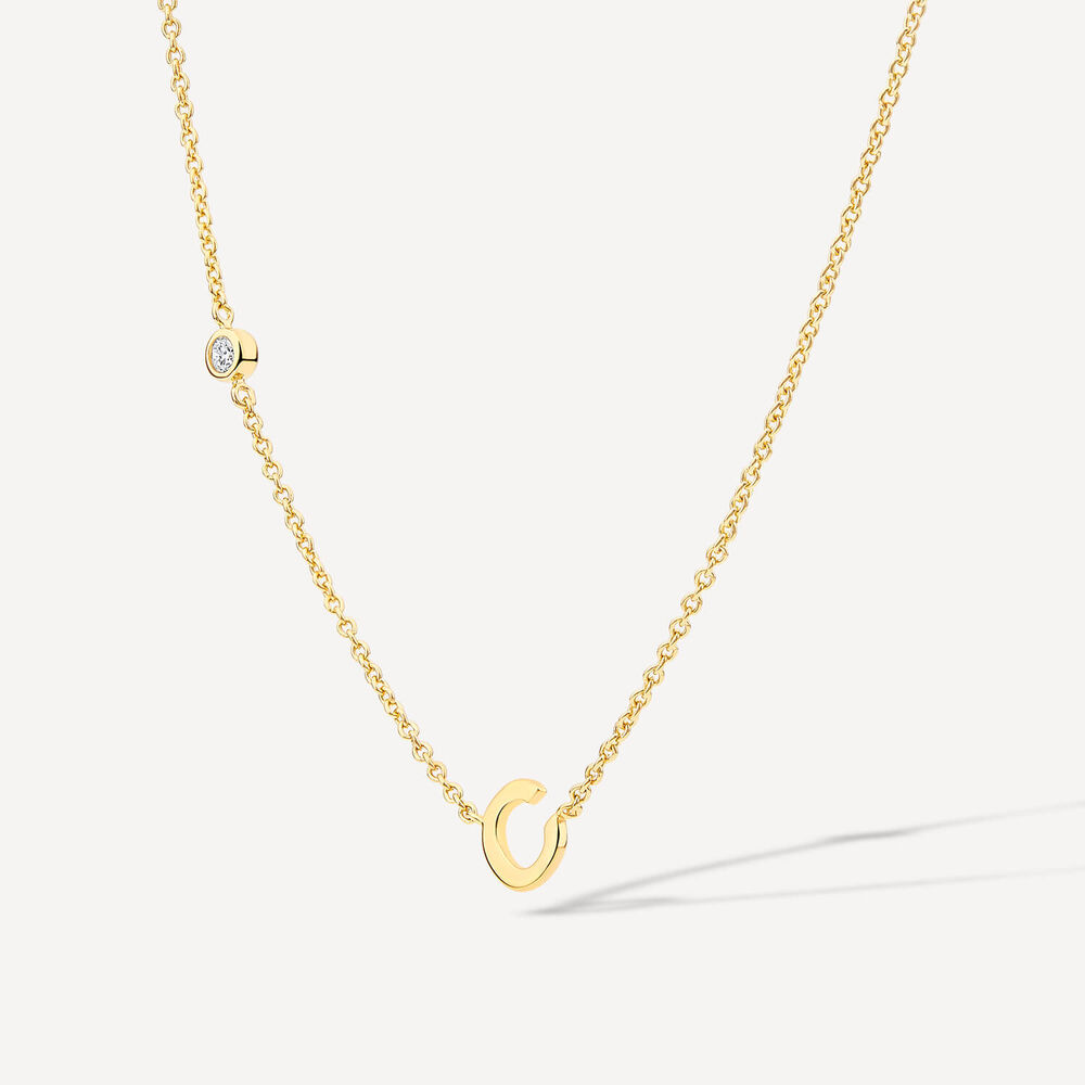 Sterling Silver Yellow Gold Plated 0.06ct Lab Grown Diamond Initial C Necklet