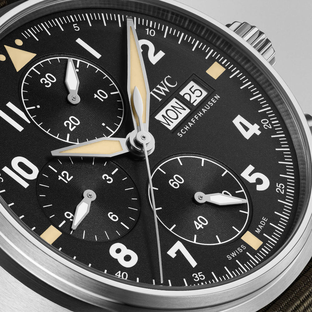IWC Schaffhausen Pilot's Watch Chronograph Spitfire Black Dial Green Strap Watch image number 3