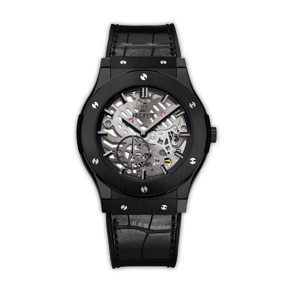 Pre-Owned Hublot Classic Fusion 42mm Skeleton Dial Black Leather Strap Watch image number 0