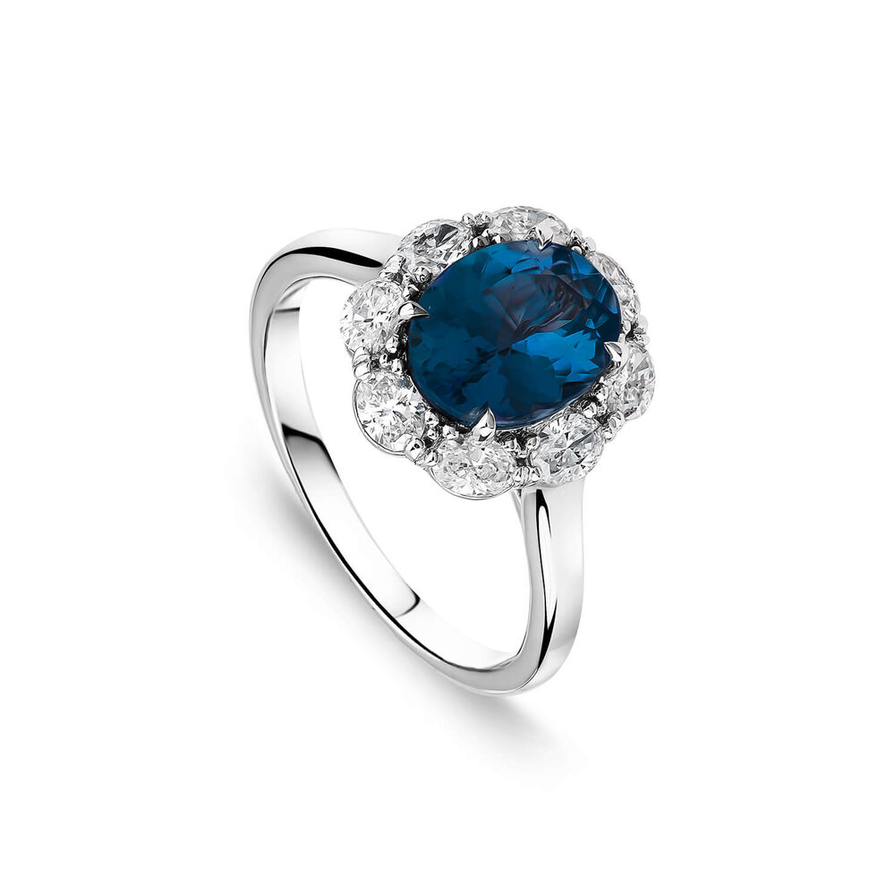 18ct White Gold Oval Sapphire Centre & 0.64ct Oval Diamond Surround Ring image number 0