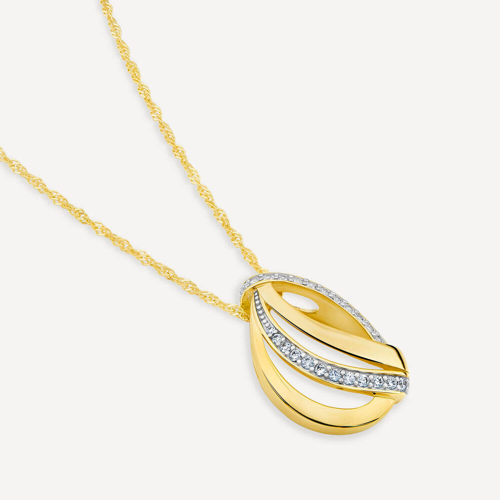 9ct Yellow Gold 4 Strand Cubic Zirconia Curve Pendant image number 3
