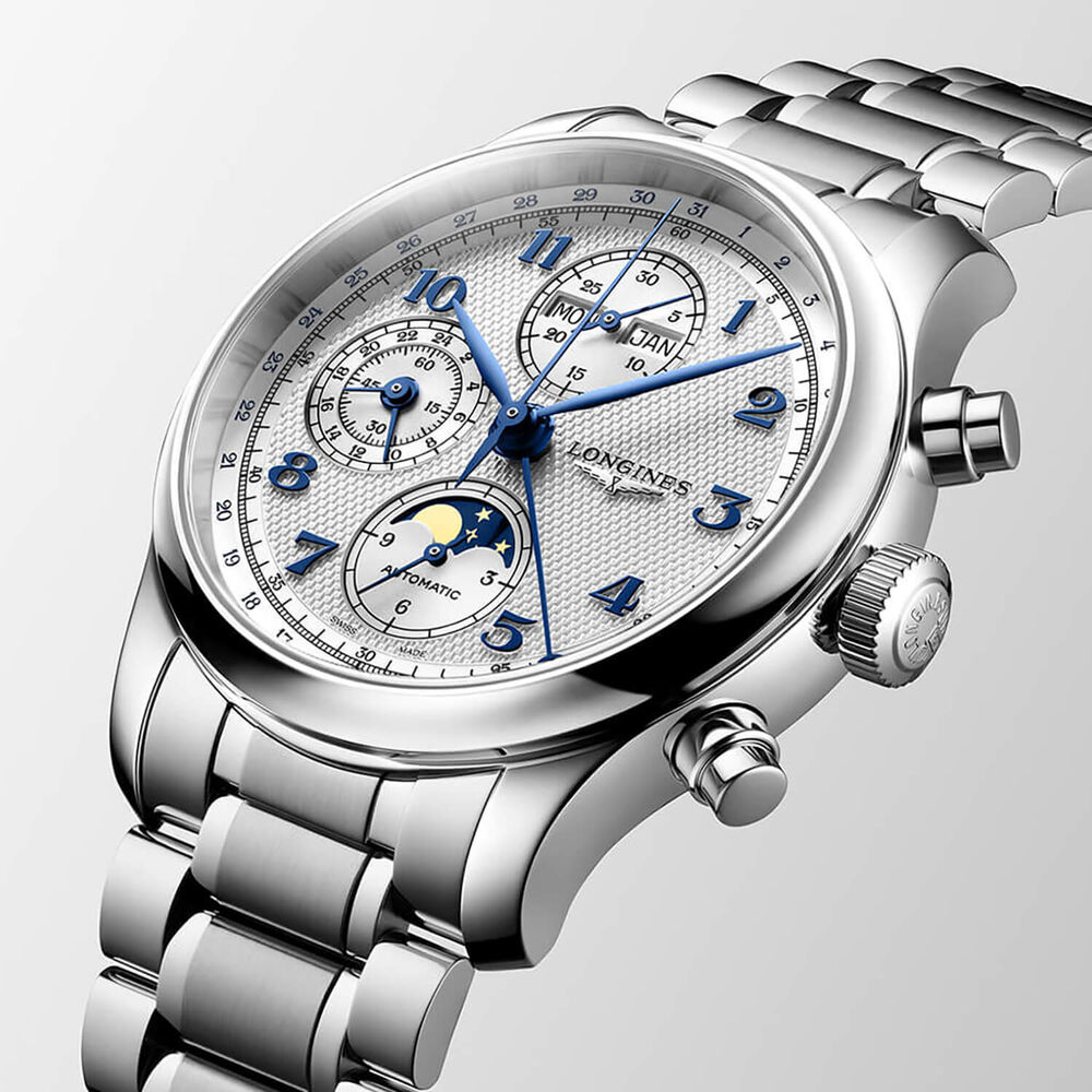 Longines Master Collection Chrono Monopusher 41mm Ivory Barleycorn Dial Leather Strap Watch