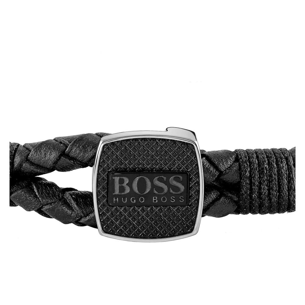 BOSS Gents Seal Braided Black Leather Bracelet