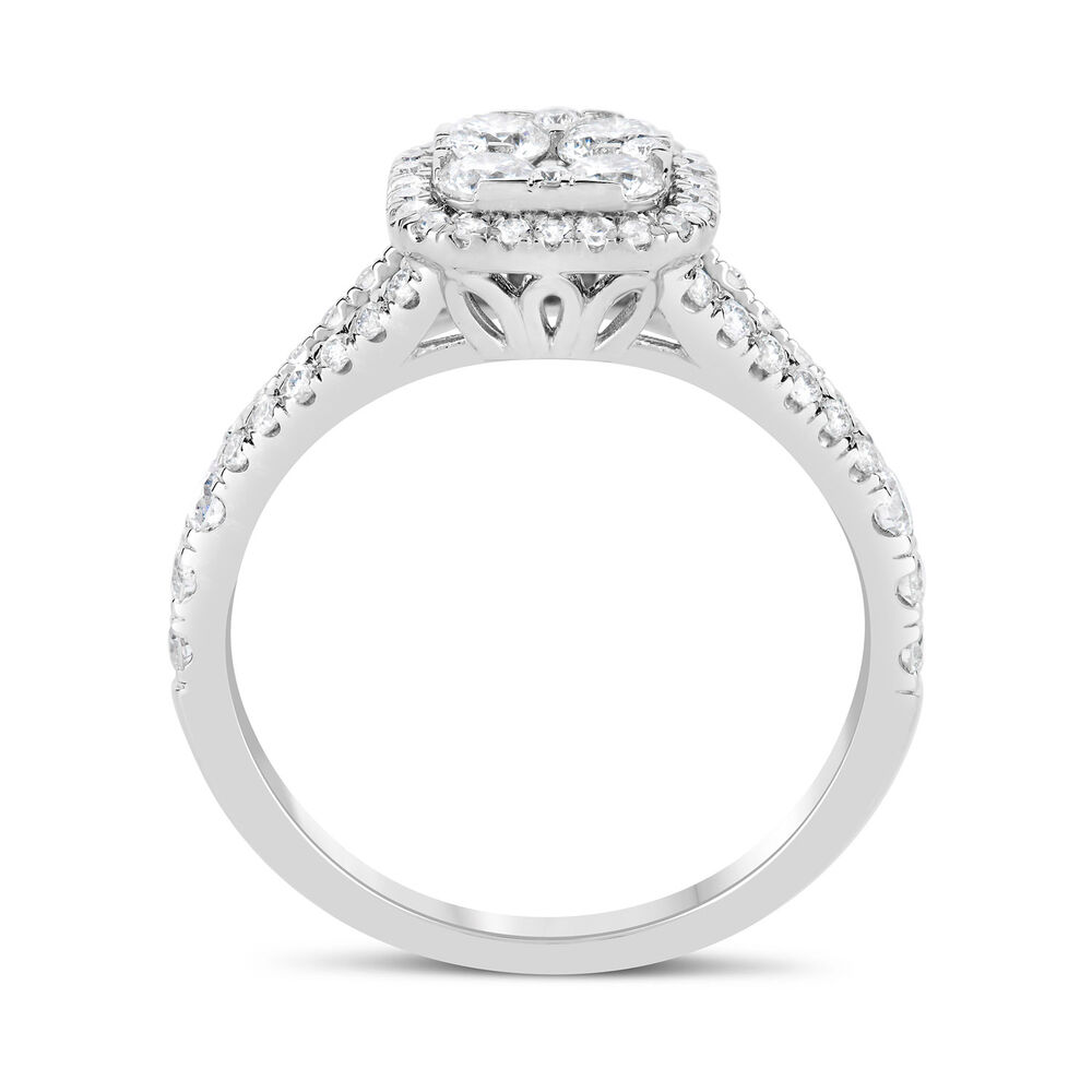 Platinum 1.00CT Diamond Cushion Cluster Split Shoulder Ring image number 2