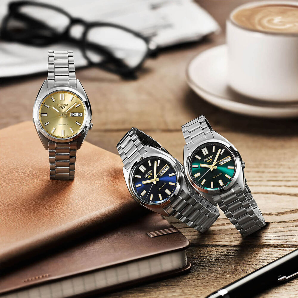 Seiko 5 Sports SNXS Vintage Gold Collection 'Gold Cufflinks' 37.4mm Dial Steel Bracelet Watch