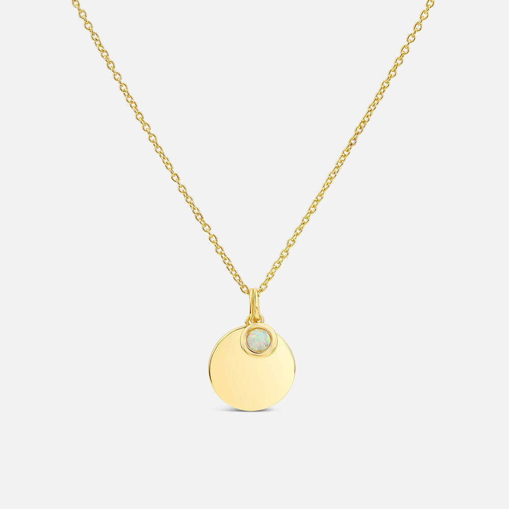 Yellow Gold Plated Vermeil Sterling Silver October Birthstone Opal Disc Pendant