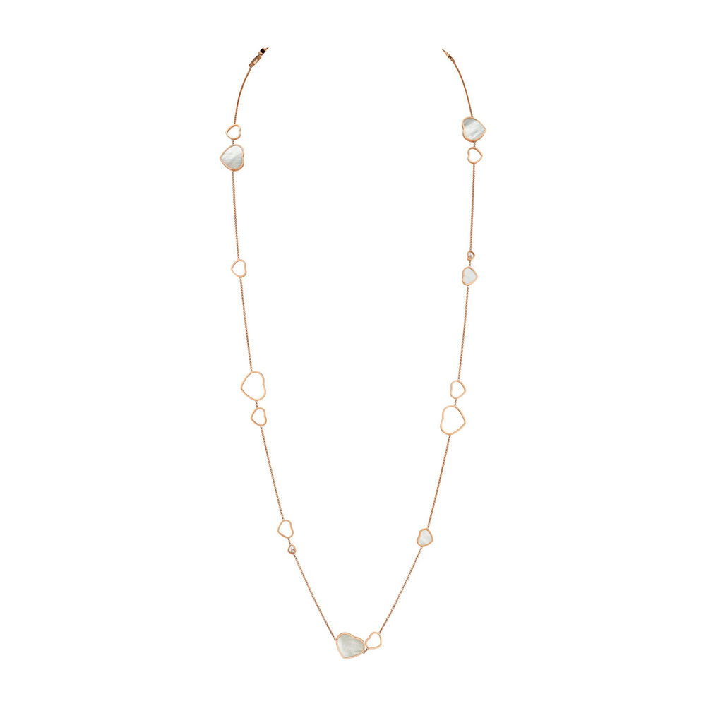Chopard 18ct Rose Gold Diamond & Pearl Happy Hearts Necklet image number 2