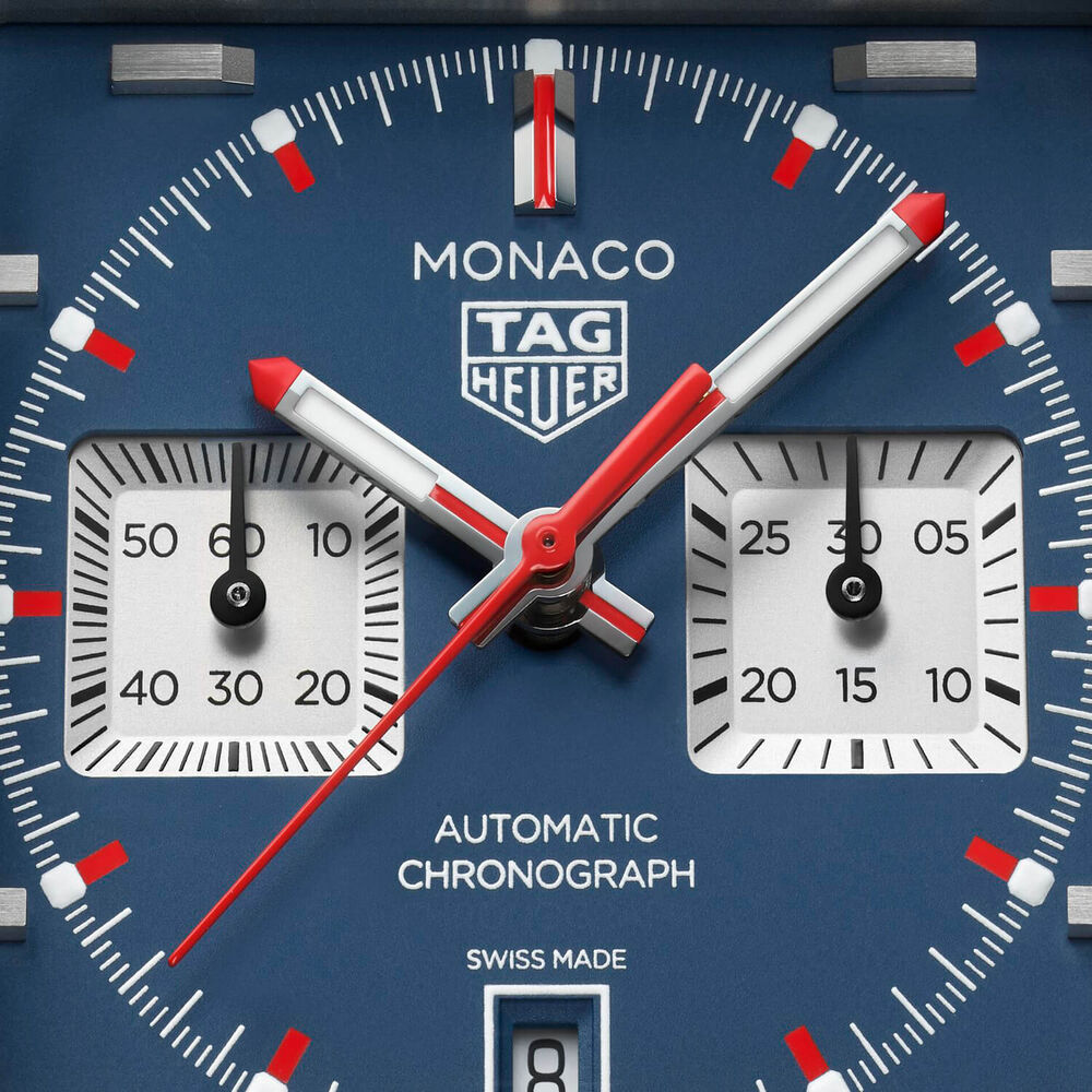 TAG Heuer Monaco Chronograph 39mm Blue Dial Black Leather Strap Watch