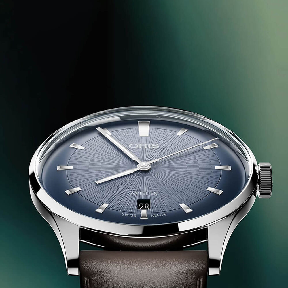 Oris Artelier Date 38mm Blue Dial Black Leather Strap Watch