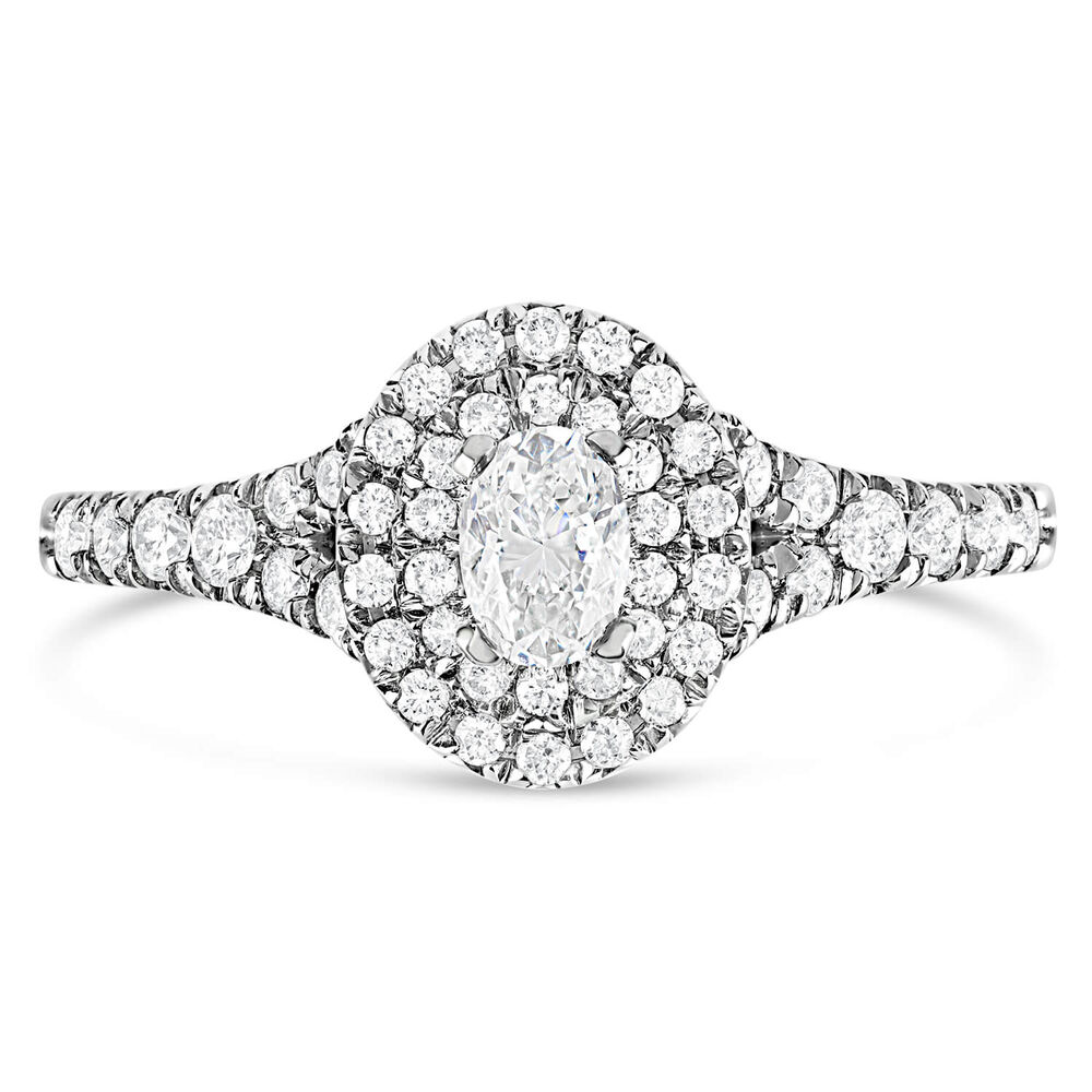 18ct white gold 0.65 carat oval diamond halo ring image number 1