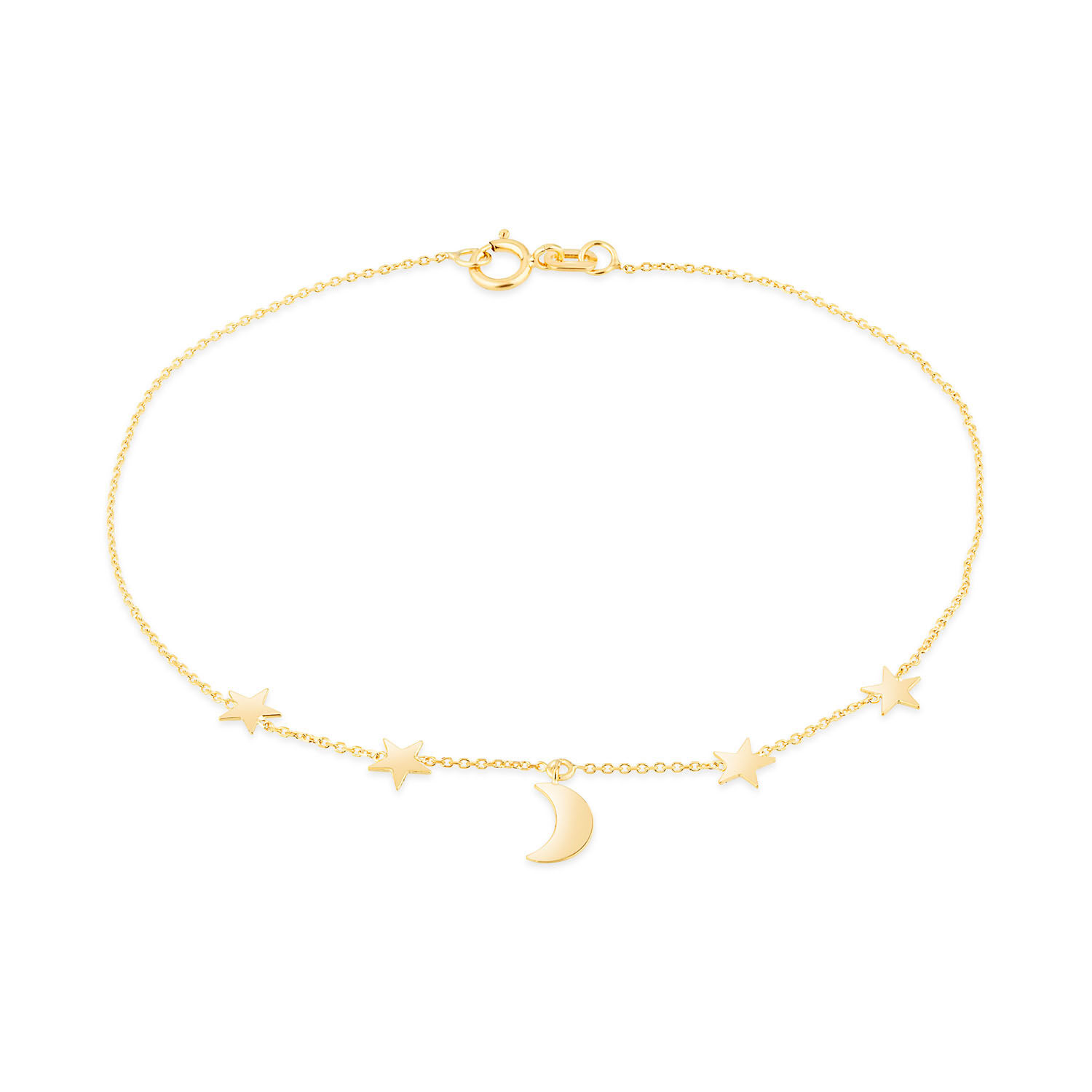 9ct Yellow Gold Moon and Stars Chain Bracelet