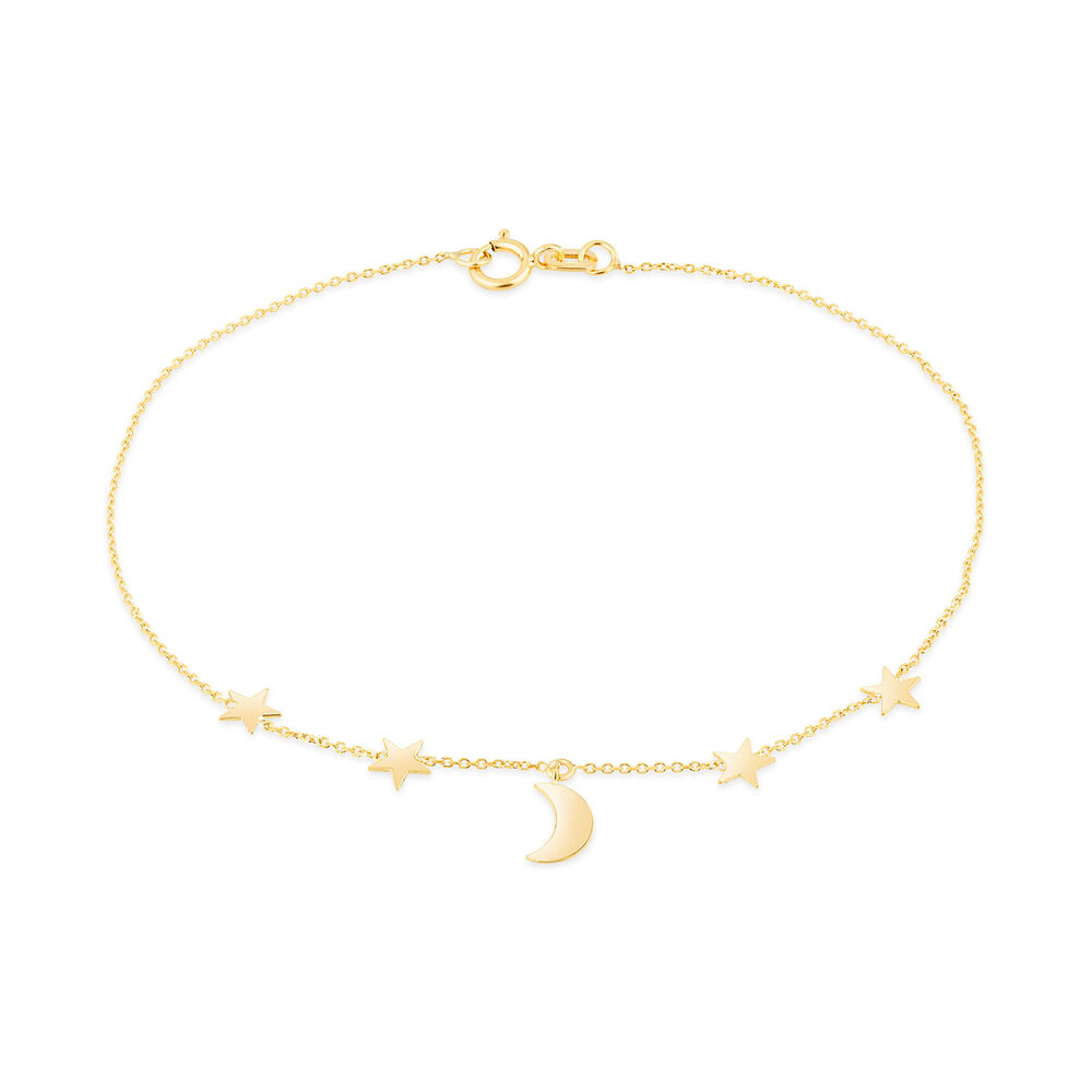 9ct Yellow Gold Moon & Stars Chain Bracelet image number 0